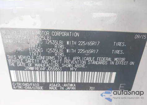 2015 Toyota Rav4 Xle from USA, damaged, VIN JTMWFREV4FJ055863